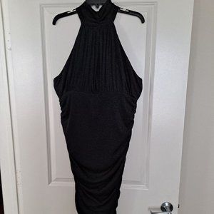 AX Paris Black Shimmer Ruched Bodycon Halter Cocktail Dress